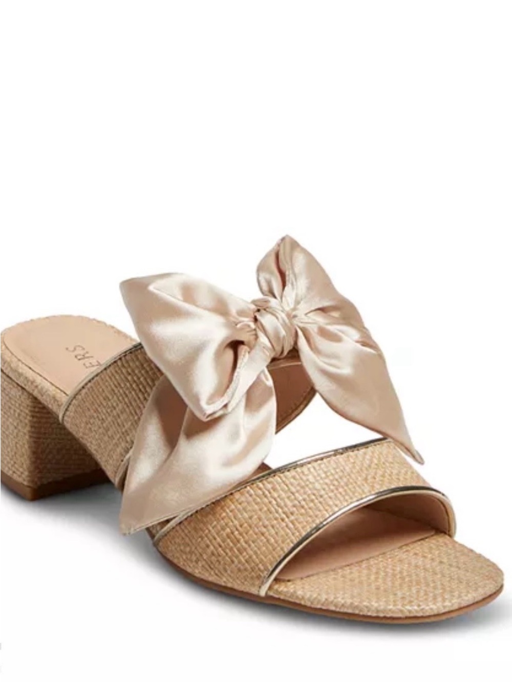 Jack Rogers Heidi Satin Bow Rattan Block Heel Sandals